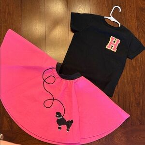 Kids Pink Poodle Circle Skirt with Black Tee